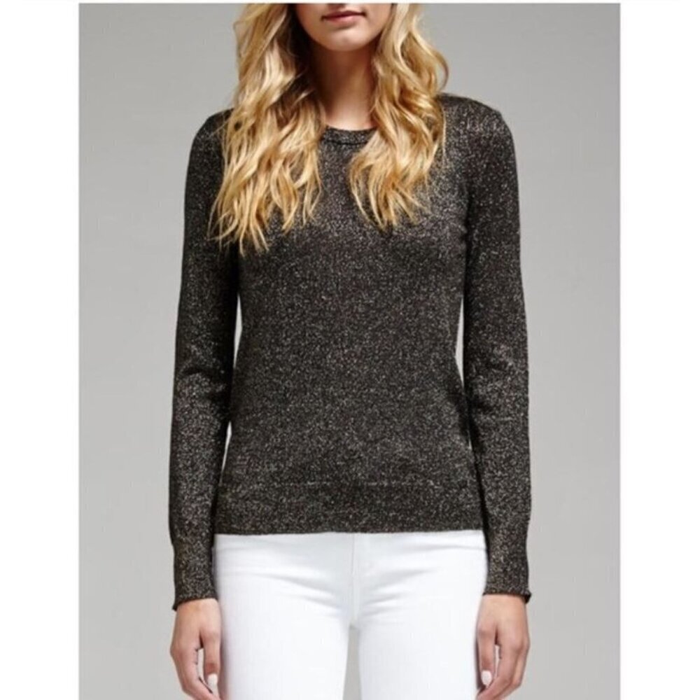 Equipment Femme Ondine Black Gold Metallic Zip Crew Neck Sweater Size Medium